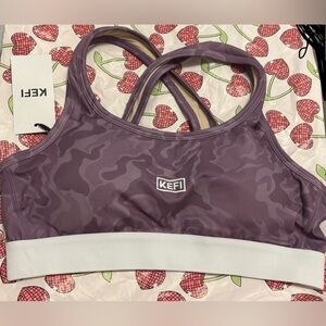 KEFI New With Tags purple camouflage criss cross back sports bra workout Medium